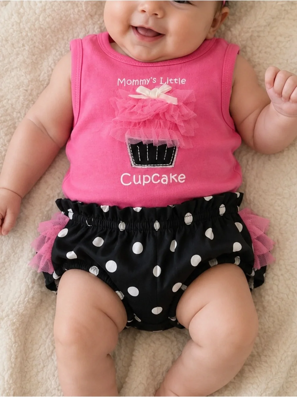 First Impressions Pink Tank with Black & White Polka Dot Diaper Cover
